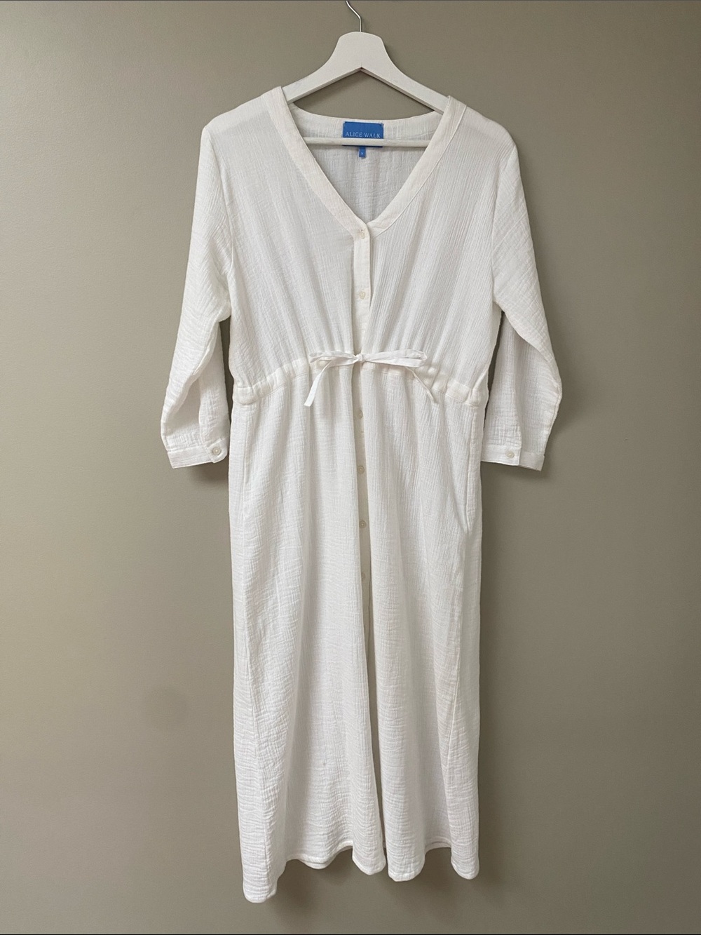Alice Walk White MIDI Cotton Gauze Dress with Waist Tie small
